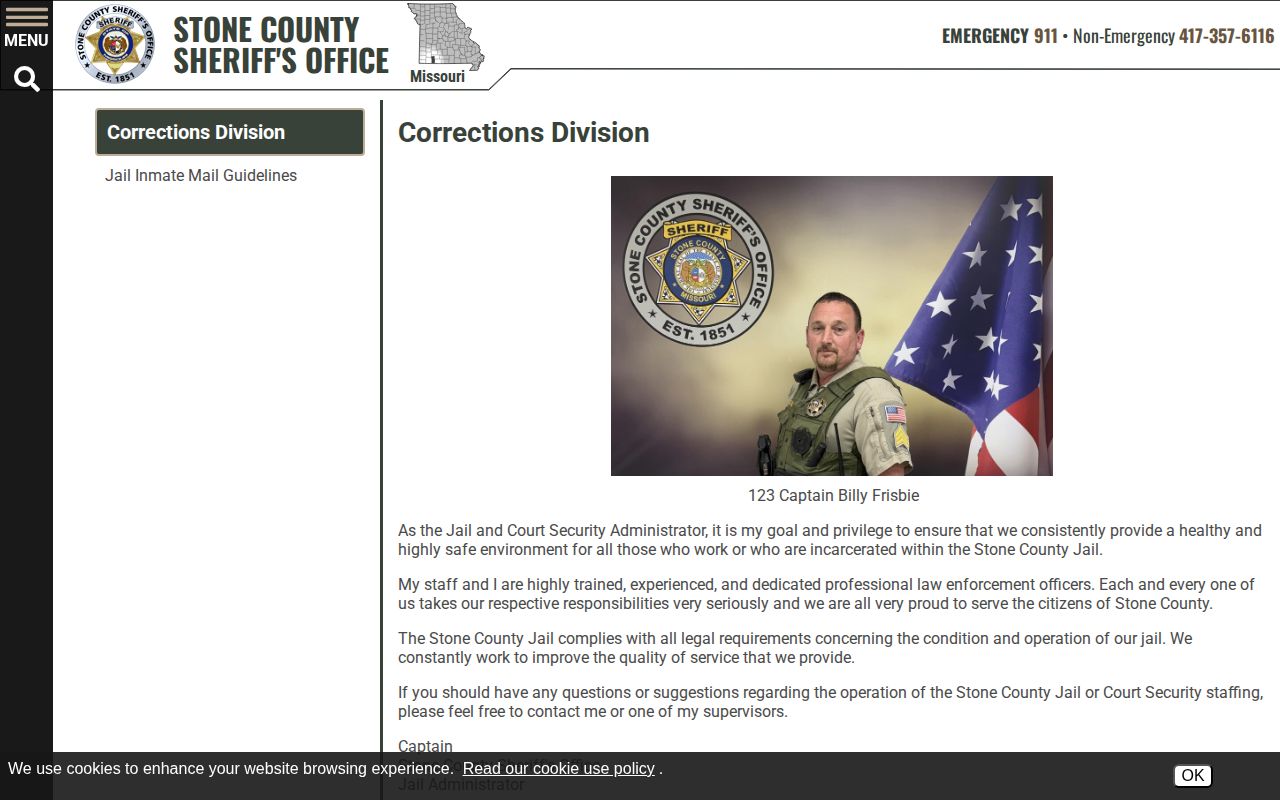 Stone County Detention Center release records and jail division page