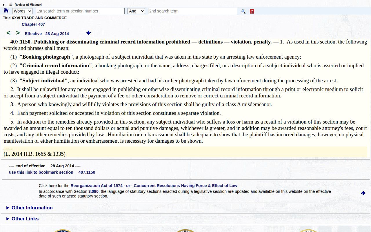 Missouri section 407.1150 booking-photo anti-pay-to-remove law